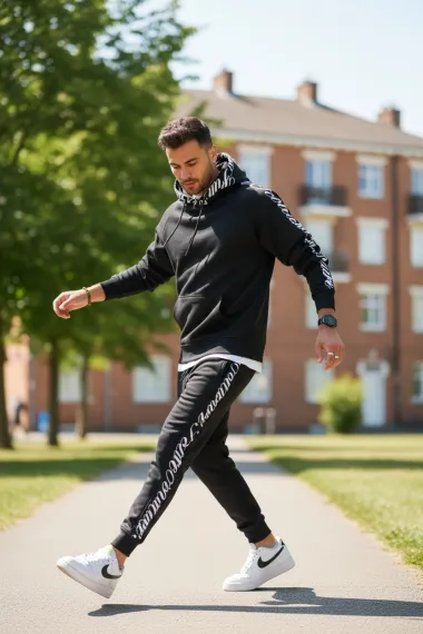 Trening barbati slim fit negru, Pantaloni + Hanorac, vatuit RM59 i16-3.1.2